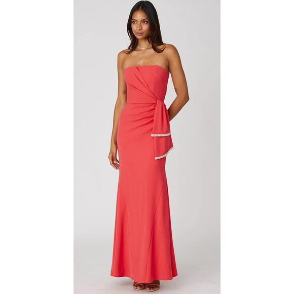 Shoshanna Susan Dress Coral Crepe Maxi Strapless Gown - Picture 1 of 3